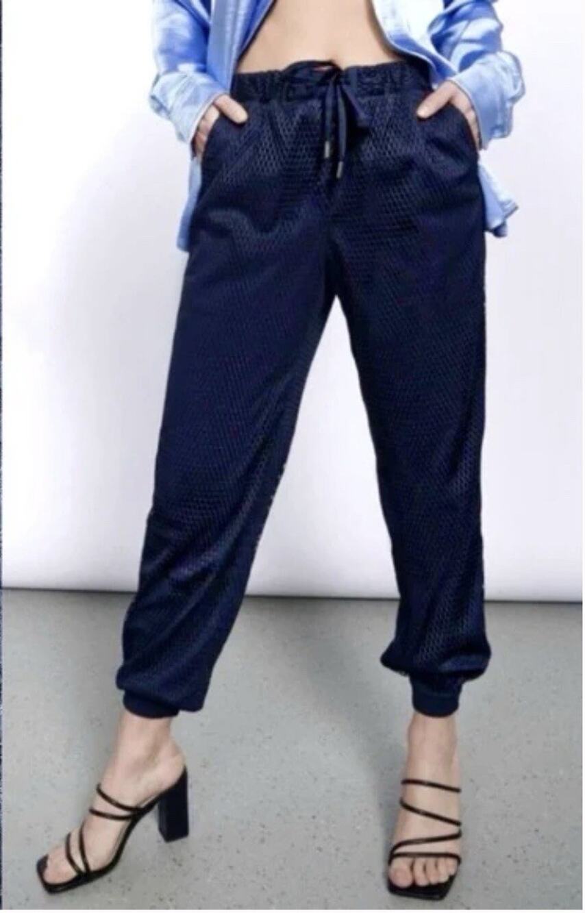 NEW Wildfang Empower Mesh Drawstring Pants Navy Blue Pull On Size Small NWT